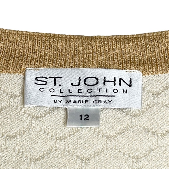 new St John Collection ꧁ Gold Hardware Button Knit Cardigan ꧂ Ivory Textured ꧂ - Picture 10 of 16